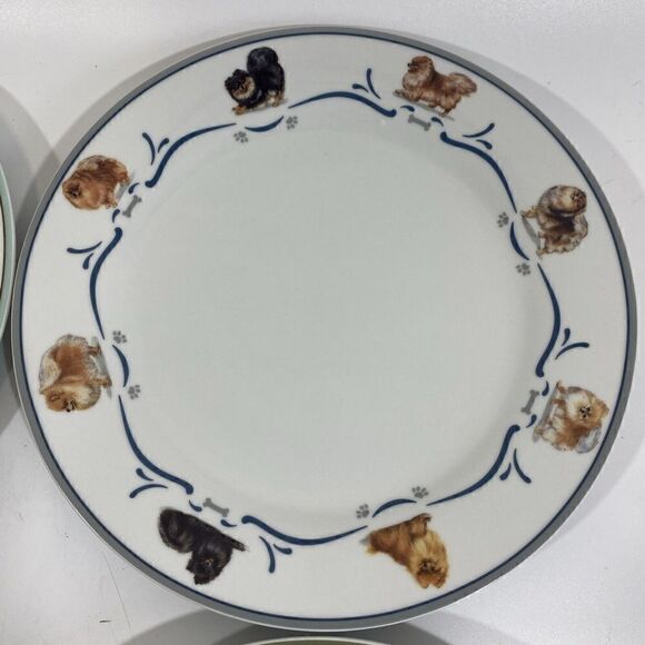 Rare Danbury Mint Pomeranian Dog Dinnerware Dinner Plates Set (4) 10.5” - Picture 3 of 16